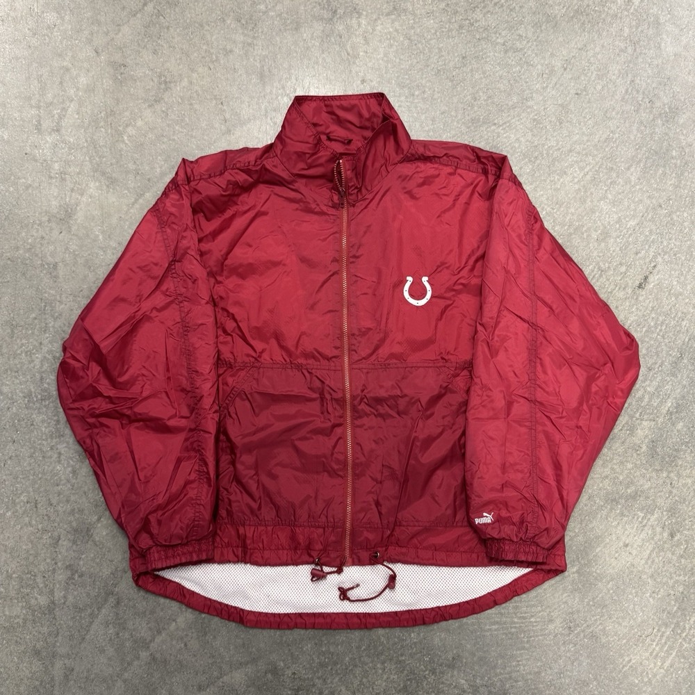 Vintage Indianapolis Colts Jacket Full Zip Red Puma Nylon Windbreaker Bomber L